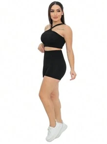 Kit 2 Sets Shorts And Cross-Over Top For Women Gym Fitness Sports Running Yoga