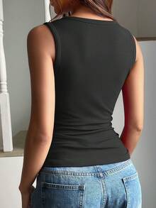 Women's Summer 90s Retro Sexy Casual Solid Color Sleeveless Slim Fitting Top - Black - View 5