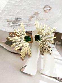 1 Pair Fashionable Minimalist Niche Design Jewelry Gold Plated Stainless Steel & Green Natural Stone Fan-Shaped Earrings, Suitable For Women's Daily Wear And St. Patrick's Day Gift