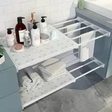 1 pieza Divisor blanco de plástico ajustable - De pie, sin taladro, estantería expansible ahorra espacio, para armario, cocina y baño, sistema independiente, capacidad inferior a 0,09 metros cúbicos