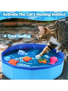 1 Collapsible Cat Pool Toy, Portable Cat Indoor/Outdoor Water Bowl With 6 Squeaky Sounding Toys, Cat Interactive Entertainment Set, Keeps Cats Playing! - Multicolor - View 6