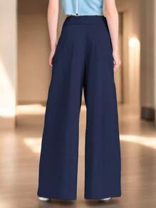Pantalon Comodo Pierna Ancha De Moda Para Dama #SensaciónDeLujo #EstiloRománticoDeSanValentín - Azul Marino - Ver 2