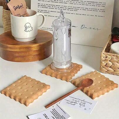 木制杯垫、木制饼干形杯垫、杯垫、牛奶和咖啡杯隔热垫、杯托、实木杯垫、房间装饰、厨房用品