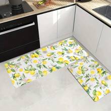 1/2pcs Spring Artistic Yellow Lemon Pattern Kitchen Rug Set, Non-Slip Absorbent Washable Polyester Carpet, Machine Washable, Suitable For Living Room, Bedroom, Hallway, Laundry Room, Home Decor - Multicolor - View 2