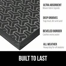 GORILLA GRIP 100% Impermeable Alfombra de Entrada WeatherMax para Todas las Estaciones, Diseñada en EE. UU., Caucho Natural, Resistente a Manchas y Desvanecimiento, Alfombras de Entrada de Bajo Perfil para Interior y Exterior, Fácil de Limpiar, 17x29 Diamante Gris - Pizarra geométrica - Ver 4
