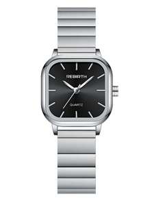 1 件女士方形简约钢带时尚休闲石英表适合日常佩戴