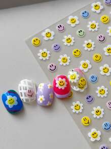 1pc Colorful Flower Nail Art Stickers, Monet Garden Series 3D Embossed Adhesive Cartoon Nail Decals - Multicolor - View 12