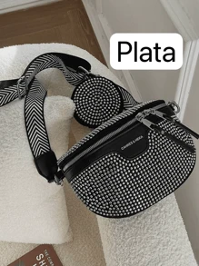 百搭时尚胸包、单肩包/斜挎包或胸包，配有闪亮水钻装饰和零钱包，流行款式，女式包包套装，配有手提包 - 彩色 - 查看 8