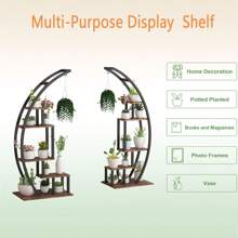 Danolapsi Plant Stand Indoor,5 TierTall Plant Shelf Half Moon Shape Garden Plant Holder,Large Holder Display Shelf,Curved Flower Display Holder With Hanging For Home Patio Lawn Garden Balcony - Vintage Smoked Wood Color + Black - View 7