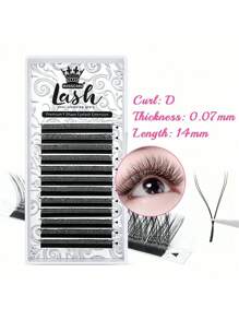 MASSCAKU 12排睫毛嫁接 Yy Lash 0.07mm C D 卷度混合托盘 8-15mm 预制 2D 易扇俄式浓密簇状仿貂毛哑光预扇形睫毛 - 黑色 - 查看 7
