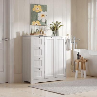 Asofer Badezimmerschrank Badschrank mit 4 Schubladen und 2 Türen,Schrank für Badezimmer Wohnzimmer Küche,Badschrank mit Verstellbare Ablage,Badezimmermöbel Schrank,81 X 30 X 83 cm,Weiß, Ideen zum Valentinstag