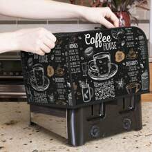 1 buc. Husă pentru prăjitor de pâine retro, capac de praf pentru prăjitor de pâine cu tematică de cafea, capac lavabil pentru aparat de prăjitor de pâine cu cârlig de agățat superior, se potrivește cu prăjitorul standard de 2/4 felii