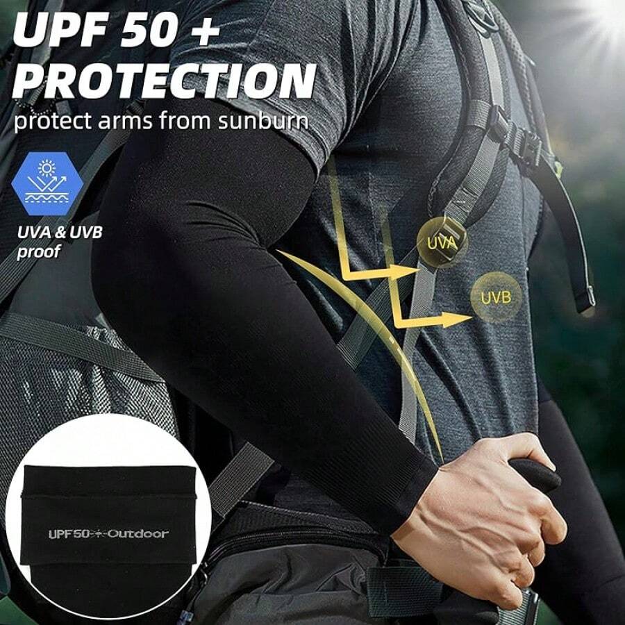 BHYTAKI 6 Pairs UV Sun Protection Arm Sleeves, UPF 50 Sports Cooling Arm Compression Sleeves For Men Women Teenager - 黑色 - 查看 1