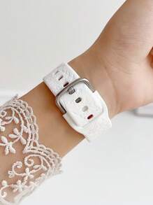 Creative Carving Floral Silicone Watchband, 20mm/22mm Compatible With Samsung/ Smartwatch, Comfortable, Soft & Adjustable Sports Band - White - View 4