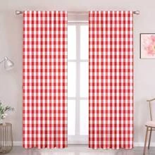 2pcs New Fashion Red Gingham Curtains - Window Treatment Set, Versatile Panel - Rod Pocket Design, Easy To Install - Perfect For Bedroom, Study, Cafe, And Living Room Decoration