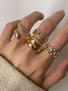4pcs Minimalist Personalized Snake Shaped Vintage Fashion Snake Ring Joint Ring Set
