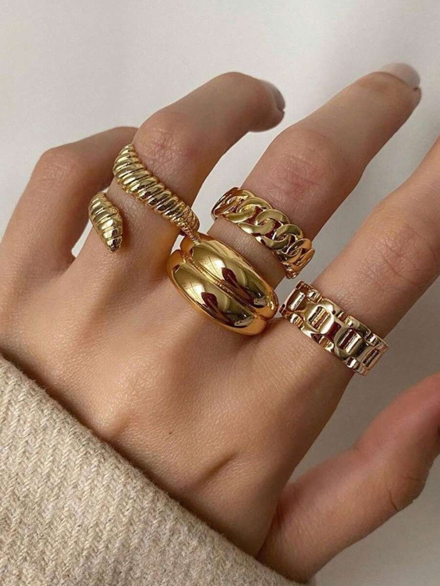 4pcs Minimalist Personalized Snake Shaped Vintage Fashion Snake Ring Joint Ring Set