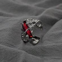 Unisex Vintage Black Thorn Open Pomegranate Red Ring, Stackable Mid Finger Ring With Goth Style - Multicolor - View 16