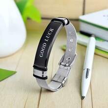 Bracelet inspirant en acier inoxydable personnalisable - Bracelet en silicone réglable, bijou motivationnel unisexe convenant aux amis, à la famille et aux cadeaux de fête. Bracelet en maille d'acier inoxydable pour hommes avec textes personnalisés gravés - mode, fermoir réglable, cadeau idéal pour le petit ami ou l'ami - Multicolore - Voir 12