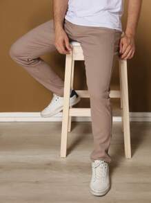 Men's Tailored Twill Trousers With Knife Pocket And Built-In Pocket - Brown - View 6