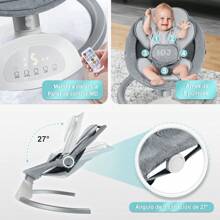 Silla mecedora para bebe,Moisés Plegable Con Colchón Y Mosquitero,mando a distancia,bluetooth - Gris - Ver 8