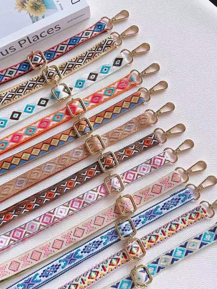 全新复古可调节挂绳肩带配件，带刺绣的长装饰手机带 - 彩色 - 查看 1