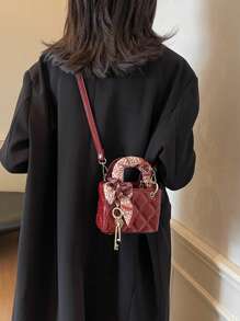 2024新款勃艮第红钻石纹手提包，小巧优雅，高端大气，斜挎单肩包圣诞礼物，非常适合旅行和派对，女性最佳母亲节礼物，时尚勃艮第包 - 彩色 - 查看 14