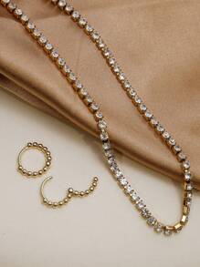 3-delige vergulde sieradenset 1 tennisketting 1 paar glanzende oorbellen 14-karaats vergulde strasskettingen en CZ-oorbellen voor vrouwen Meisjes Valentijnsdag Jubileum Verjaardag Vriendschap Cadeau, moeder, moeder, Moederdag, cadeau