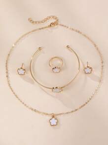 5 Pieces Set Girls Flower Necklace, Bracelet, Ring, And Earring Jewelry Set - Flowers - View 2