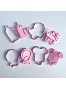饼干切具 4 件装婴儿主题面团印章塑料 3D 卡通可压饼干模具糖果烘焙糕点烤盘