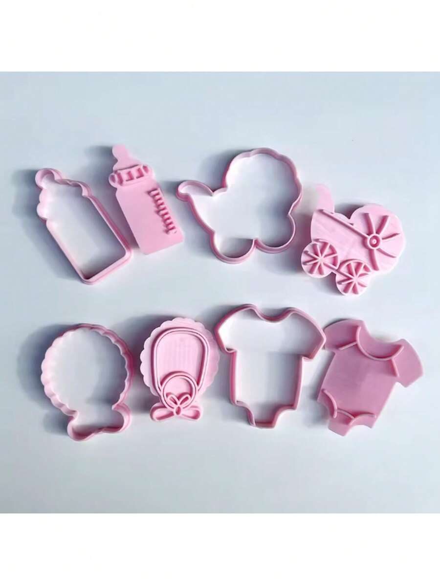 饼干切具 4 件装婴儿主题面团印章塑料 3D 卡通可压饼干模具糖果烘焙糕点烤盘