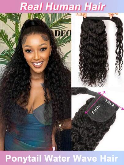 水波纹马尾接发，真人发夹式马尾接发，自然黑色马尾接发，真发Remy接发片，长款水波纹夹式真人发马尾，30英寸