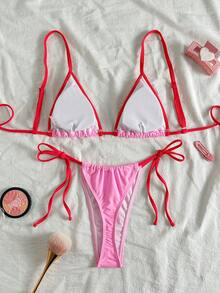 Women's Pink Swimsuit, Suitable For Various Occasions From Pool To Beach In Summer, Basic Elegant & Sexy Triangle Bikini Swimwear - Pink - View 7