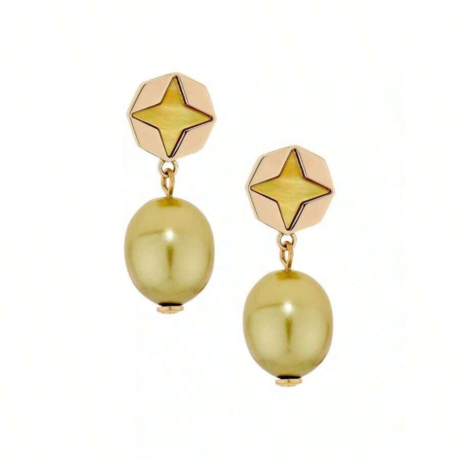 Tory Burch Kira 18K-Gold-Plated, Cultured Pearl & Mother-Of-Pearl Clover Drop Earrings - Gold - View 1