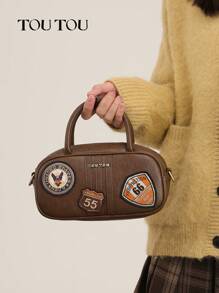 TOUTOU Vintage Bowling Ball Shaped Zipper Boston Bag, Lightweight Multi-Functional Shoulder Messenger Bag, Suitable For Commuting And Traveling