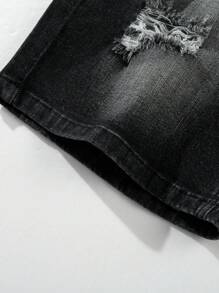 Men's Summer Distressed Cut-Out Frayed Vintage Wash Street Style Ripped 5" Denim Shorts Jorts - Black - View 6