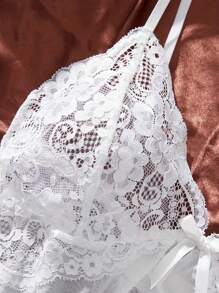QING ROU 2件套白色蕾丝网眼性感内衣睡衣套装，适合外出穿着