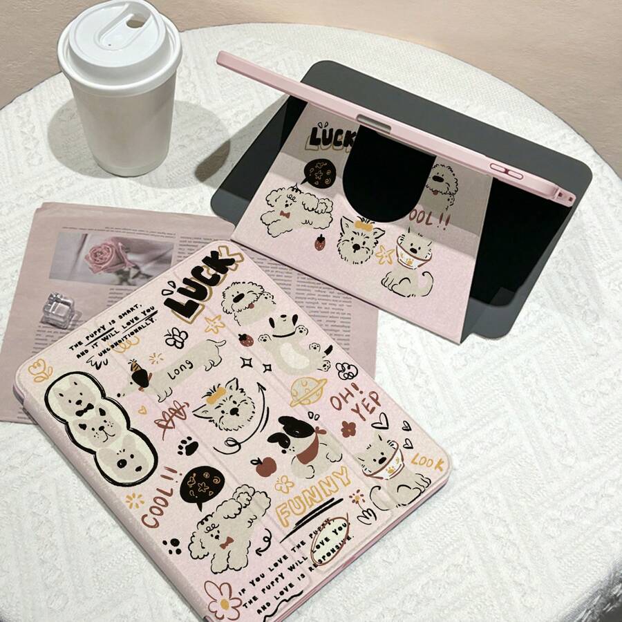 1 件，笔槽 + 720° 旋转 Apple 平板电脑保护套 Pro 2024 13 英寸/5/6/7/Pro 11 英寸 1st 2nd /Air6 2024 4th 5th Gen/8th /9th Gen/10th 代 LOGO 孔防摔防震，PU 皮革，自动唤醒/睡眠，可爱卡通动物图案，亚克力硬背板，硅胶软边设计，带支撑槽 iPad 保护套办公礼物