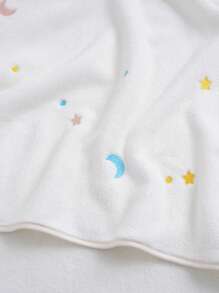 1 pieza Toalla de coral de terciopelo con bordado de estrellas y luna, toalla de mano/baño, absorbente, suave y sin pelusa, toalla casual para pareja/playa