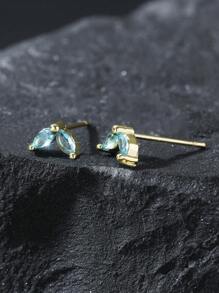 2 Pairs 4pcs Elegant Shiny Rhinestone Clover Stud Earrings, Copper Inlaid Mint Green Zirconia Eye-Shape Fashion Earrings
