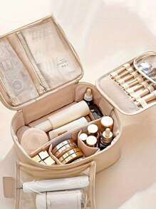 带手柄的便携式化妆包盥洗包，Pu 大容量化妆品收纳包防水旅行收纳包，存放化妆品和旅行必需品，女性礼物