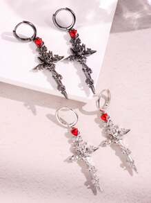 1 Pair Cross Of Thorns And Roses - Piercing Earrings For Women, Original Dark Punk Style, Christmas Costume Jewelry, Gift For Boyfriend