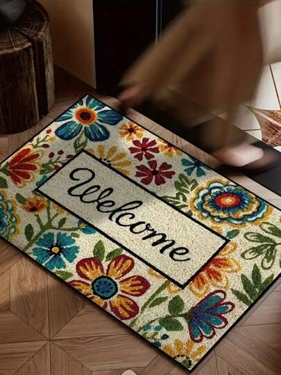 1pc Creative Spring Floral Print Water-Absorbent Non-Slip High Rebound Entrance Doormat, Dirt-Resistant Machine Washable Decorative Mat For Bathroom, Toilet, Kitchen And More Home Bathroom Decor Bath Rug Floor Carpet Outdoor Rug Door Mat Fall Decor Bathroom Accessories Back To School Entryway Decor