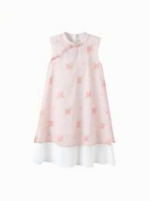 Balabala 女孩新中式連衣裙，2025夏季無袖連衣裙 - 紅色調 - 查看 1