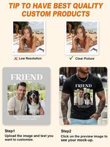 Camiseta personalizada con texto/foto impresa para hombres, suba su foto/pareja/amigo/familia/mascota, camiseta de manga corta negra para primavera/verano, regalo para fiestas, aniversario, uniforme de equipo, atuendo de festival de música, regalo para él, camiseta casual de cuello redondo para hombres, atuendo para fiesta, regalo para el Día de San Valentín, camiseta de manga corta negra, ropa casual de hombre, manga corta de primavera/verano