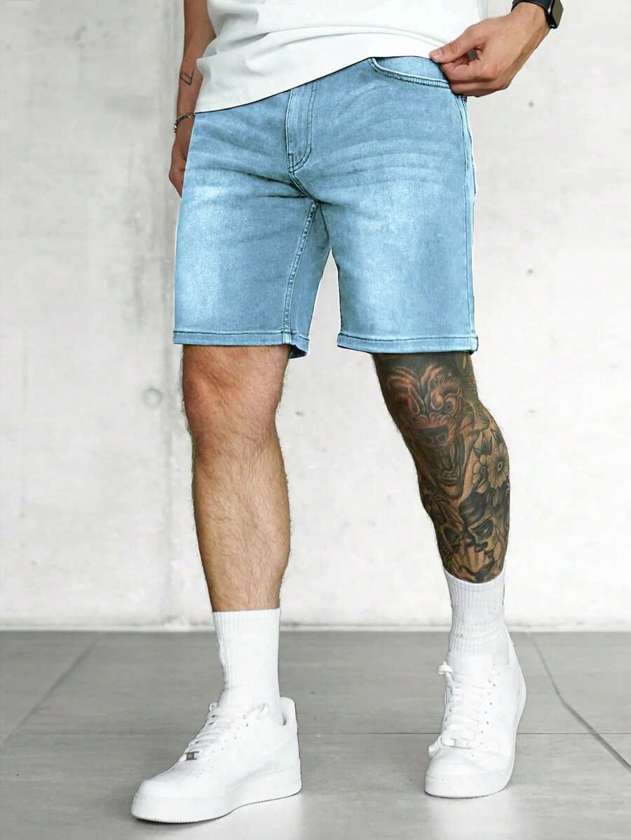 Men's Pocket Casual Daily Wear Denim Shorts Jorts - Light Wash - View 1