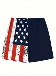 男士旗帜图案短裤，带口袋，休闲弹力腰带抽绳泳裤，适合夏季泳池和海滩穿着，也适合户外活动，夏威夷风格 - 彩色 - 查看 2