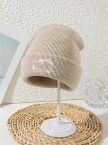 1 pieza Gorro de punto con bordado acrílico de estilo casual de calle, estampado de espina de pescado, para hombre, para pesca, senderismo, esquí y deportes al aire libre, para otoño/invierno, cortaviento y cálido