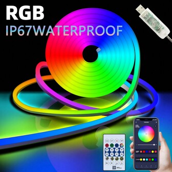 1 件 1m~10m 灵活控制可定制氛围 5V LED 霓虹灯带，应用程序/遥控器控制，多种模式，IP67 防水，音乐和游戏同步，适用于卧室、客厅、游戏、派对装饰以增添色彩