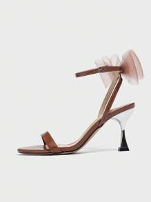 Zapatos de tacón alto para mujer, sandalias de punta redonda con correa de tobillo, diseño metálico floral y calado, elegantes y sofisticadas para eventos, fiestas y uso al aire libre, para el verano
